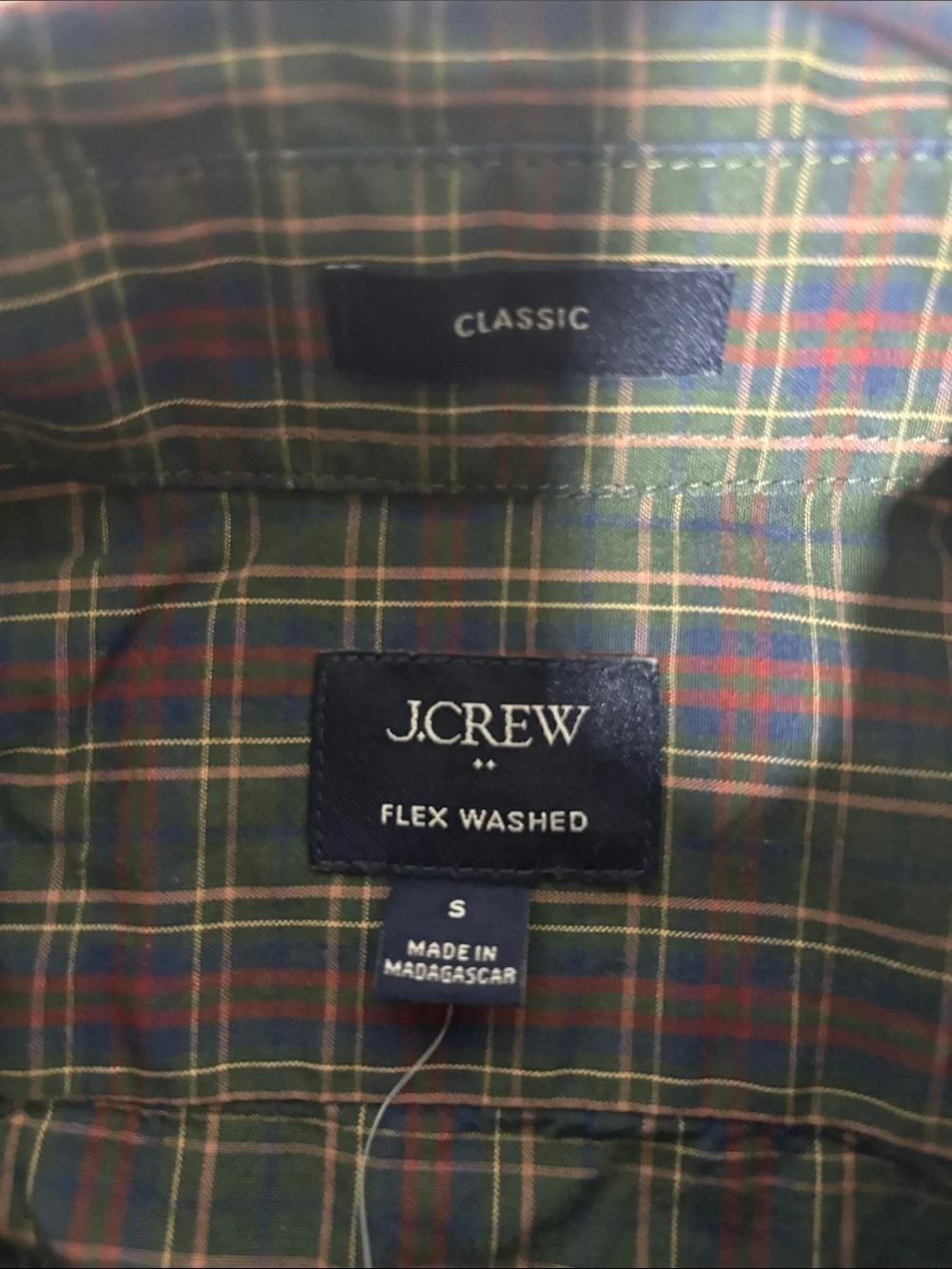 J.Crew Flex Washed Classic Plaid Button Down Shirt Men's Small Green Cotton Stre
